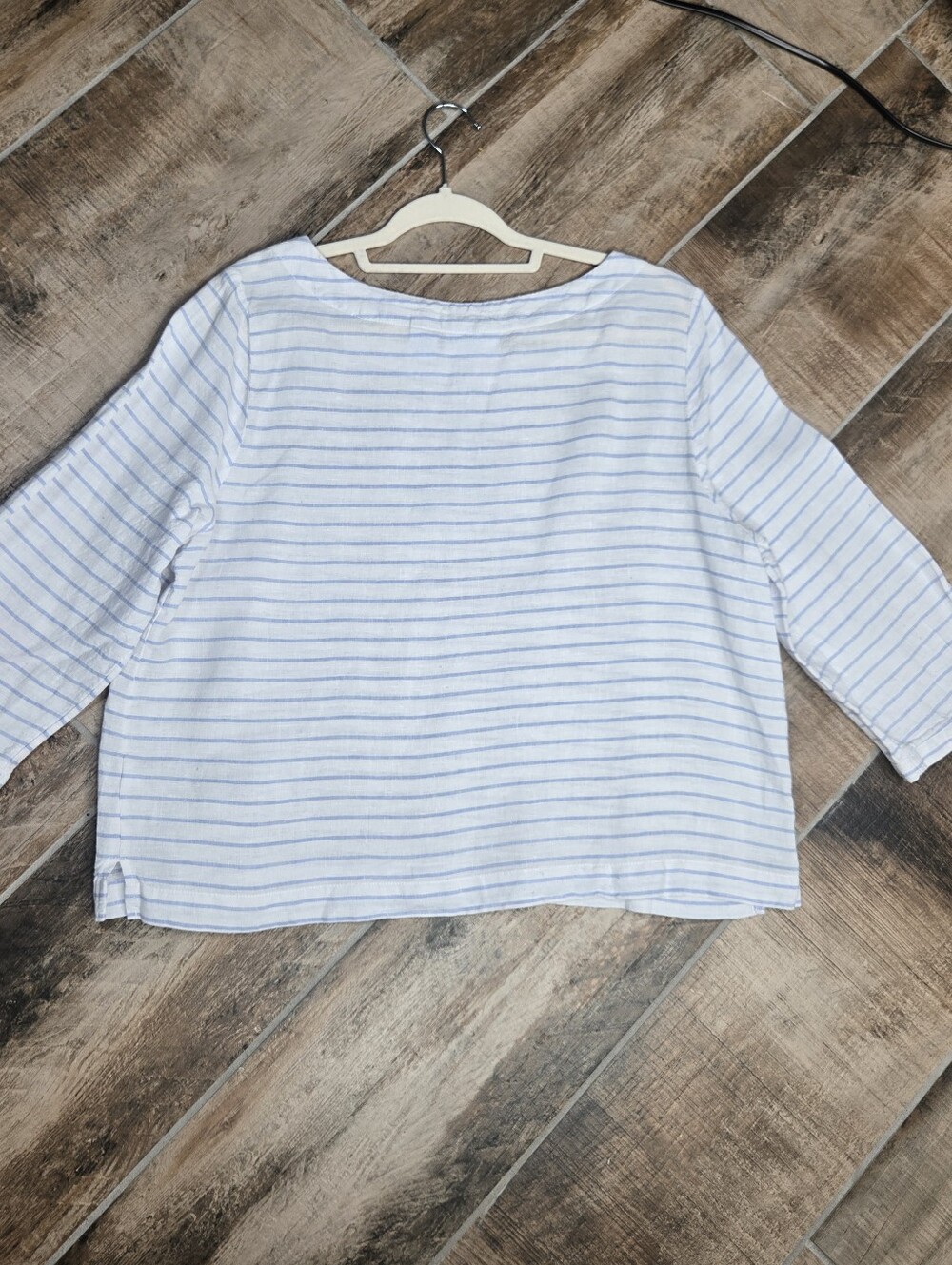 Martha Stewart Collection 100% Linen Top Boxy Crop Blouse White Stripes size XL - Picture 10 of 14